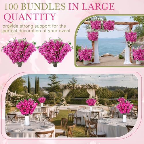 100 Pcs Fake Bougainvillea Bulk Silk Flower UV Resistant (Rose Purple)