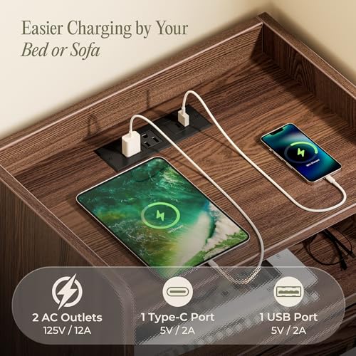Nightstand with Charging Station (Walnut)