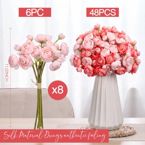 48 Pcs Ranunculus Artificial Flower (Pink, Dark Pink)
