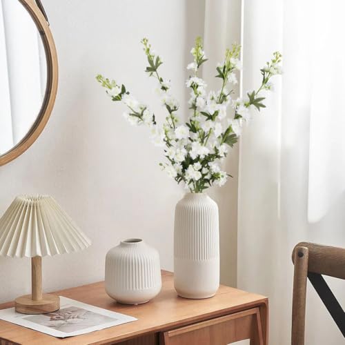 White Flower Larkspur Artificial Flowers 5PCS Faux Delphinium Silk for Vase (5pcs-white)