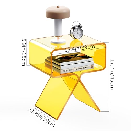 Acrylic Nightstand Bedside Side Table (Yellow)