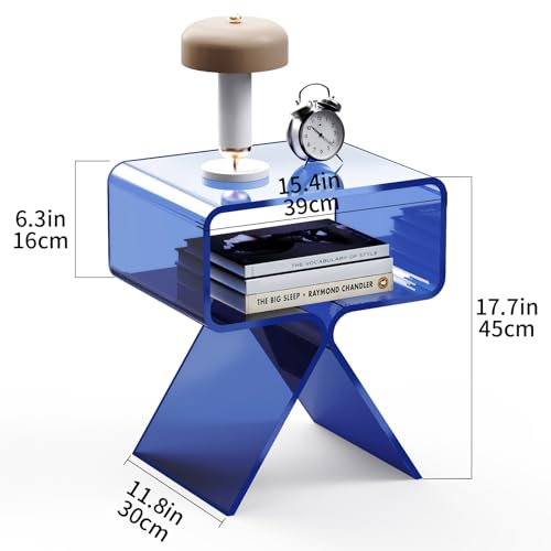 Acrylic Nightstand Bedside Side Table (Dark Blue)