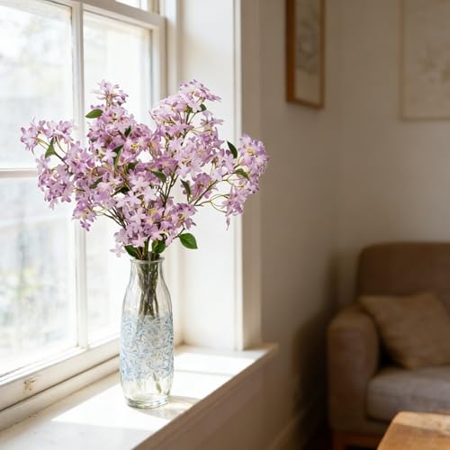 4PCS 35.4inch Lilac Artificial Flowers Light Purple Fake Delphinium Long Stem Silk Real Touch Flower Faux Lilac Floral Arrangement for Tall Vase Table Wedding Garden Home Decoration（Light Purple） (35.4inch Light Purple / 4 Pcs)