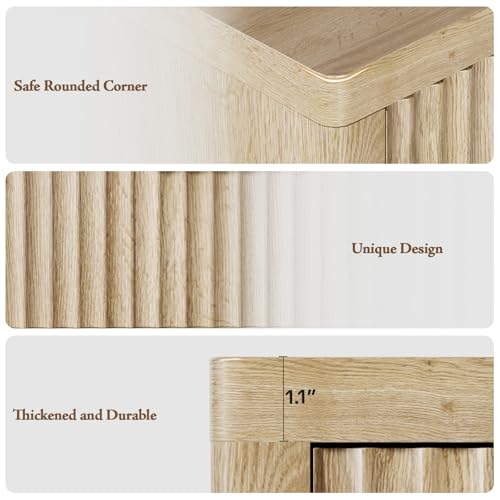 Fluted Nightstand with 3 Drawers (Natural)