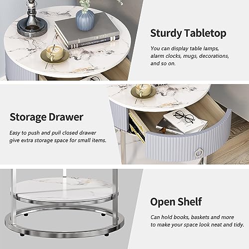 End Table with Sintered Stone Tabletop (Silver)
