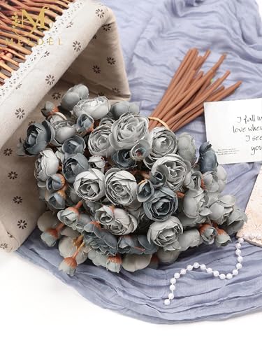 32Pcs Dusty Blue Ranunculus Artificial Flowers Home Wedding Decor (Dusty Blue)
