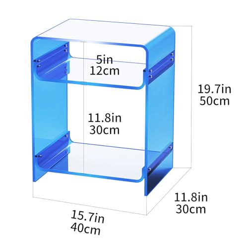 Acrylic End Table Record Player Table with Storage Shelf Clear Side Table Nightstand (Blue)