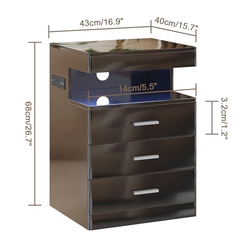 Led Nightstand with Hidden Space & Charging Station (Black)