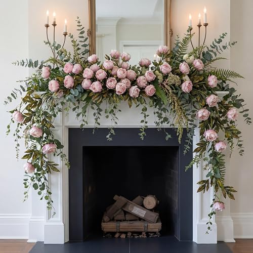 Faux Silk Peony Artificial Flowers Stem for Vase (Brownish)