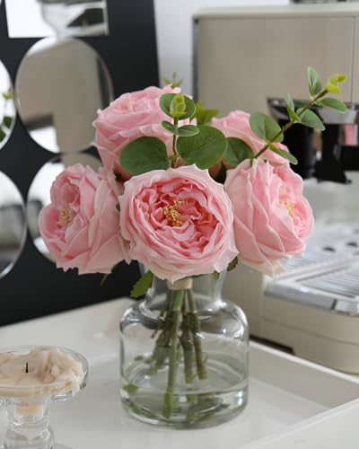 Artificial Flowers with Pink Roses in Vase (Pink Simulated Rose With Vase)