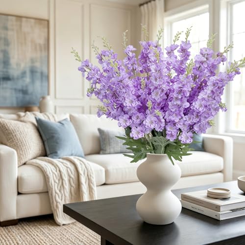 16Pcs Purple Delphinium Artificial Flowers 33.5'' Long Stem Larkspur Flower (Purpleii)