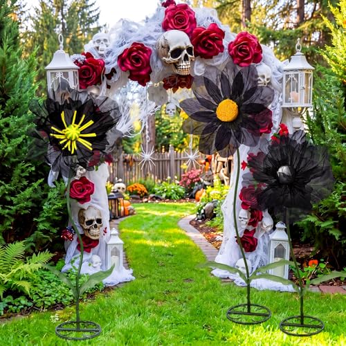 3 Pcs Halloween Black Giant Artificial Flowers for Decoration (Black / Classic)