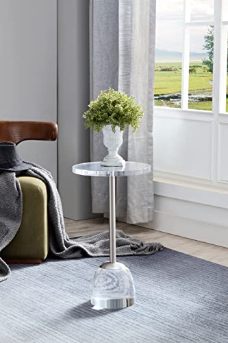 12‘’Clear Acrylic Side Table for Office (Brushed Silver + Clear)