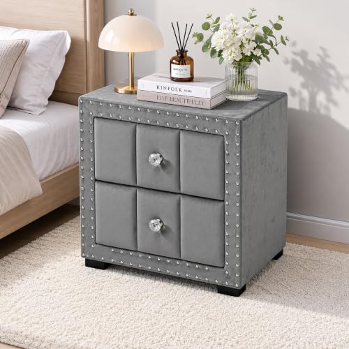 Contemporary Tufted Nightstand (Dark Gray)