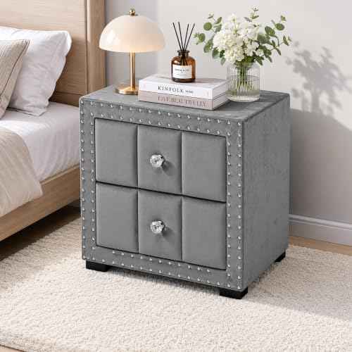 Contemporary Tufted Nightstand (Dark Gray)