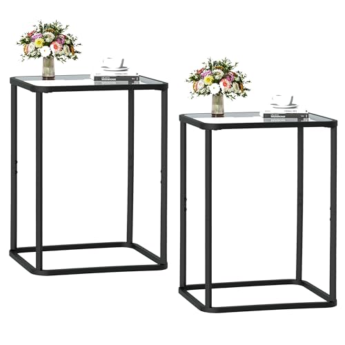 Glass Side Table Two Set Modern Bedside Table for Bedroom (Black / 15.8"x11.8"x20.8" 2 PCS)