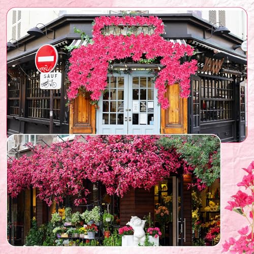 60 Pack Artificial Bougainvillea Bulk Silk Flower (Rose Red,)