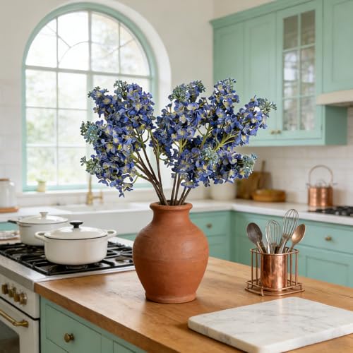 4PCS 25.6inch Lilac Artificial Flowers Blue Fake Delphinium Long Stem Real Touch Flower Faux Lilac Floral Arrangement for Tall Vase Table Centerpieces Wedding Garden Home Decoration（Blue） (25.6inch Blue / 4 Pcs)