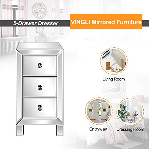 3 Drawer Mirrored Nightstand End Table Bedside Table for Bedroom (1 Pack / Assembly: Knobs Only / Actual Glass Mirror Finish)