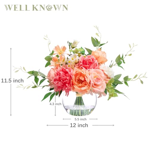 Artificial Flowers in Vase with Fake Water (Coral & Peach Plus)
