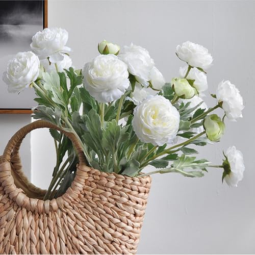 Artificial Flowers White Peonies 20pcs 60Heads Bouquet Fake Peonies Artificial Ranunculus Flowers for Indoor Faux Floral Arrangements Home Table Kitchen Wedding Party Farmhouse Decor ﻿ (White(20pcs))