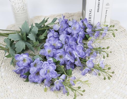 8PCS Voilet Artificial Delphinium Flowers with Clematis Greenery Long Stem Artificial Flowers Purple for Tall Vase for Home Wedding Floral Arrangement Centerpiece Table Decor (Violet)