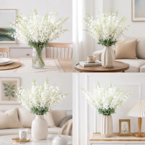 24 Pcs Blue White Delphinium Artificial Flower Bulk (34.25" / Blue, White)