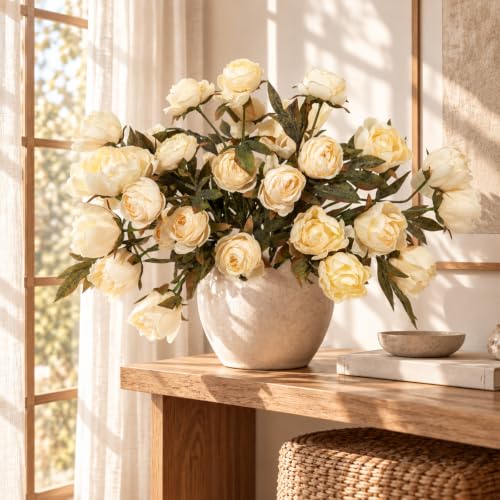 8 PCS 18" Faux Peonies Artificial Flowers Silk Flowers for Vase (Champagne / 8P)