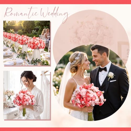 48 Pcs Ranunculus Artificial Flower (Pink, Dark Pink)