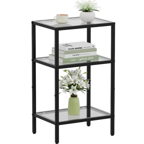 Glass Side Table (Black / 3-Tier (11"D x 15"W x 25.6"H))