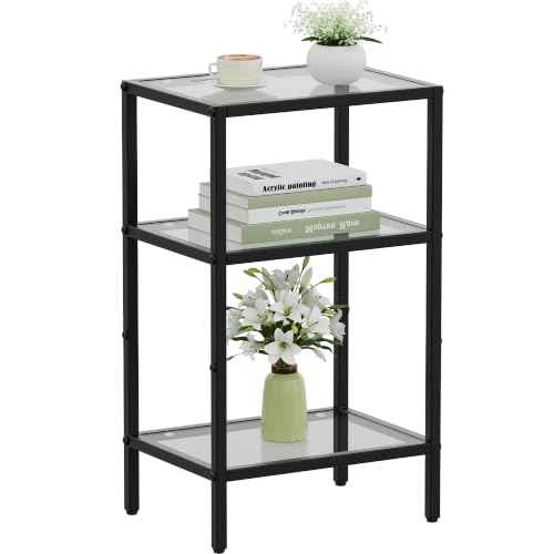 Glass Side Table (Black / 3-Tier (11"D x 15"W x 25.6"H))