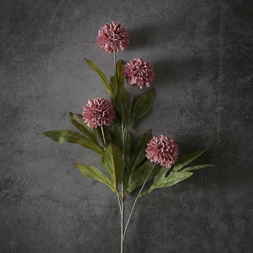 12 Pcs 27"Artificial Pompon Mum Silk Flower Stems for Vase (Warm Pink)