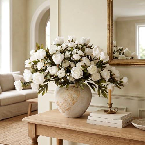 Faux Silk Peony Artificial Flowers Stem for Vase (Beige)