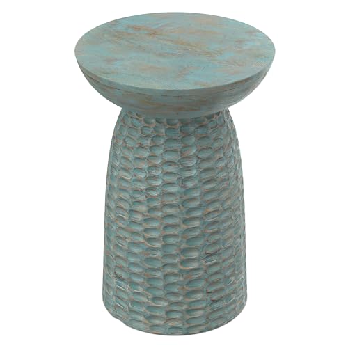 Boyd 16" Wide Solid Wood Round End Table in Teal Wash (Teal Wash / 16 inch)