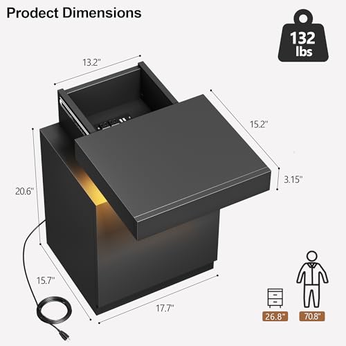 LED Nightstand with Charging Station (Black / 17.7 inch-1P-Charging Station)