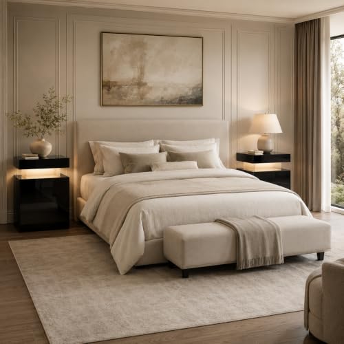 Nightstand Set of 2 with RGB LED Lights (Black / 17.7 inch-2P)