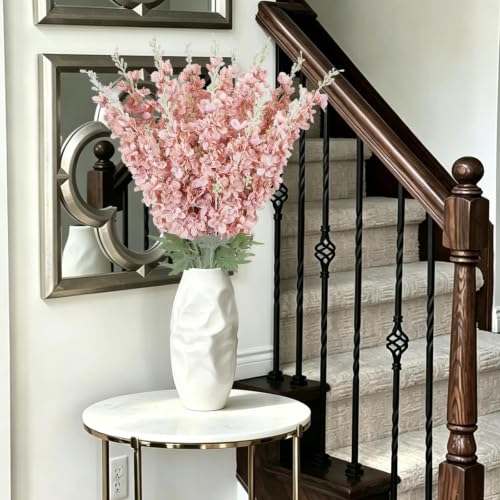 16Pcs Delphinium Artificial Flowers 33.5" Fall Long Stem Dusty Pink Flower (Coral Pink)