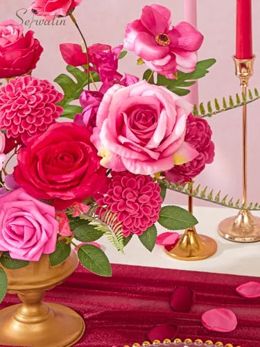 Artificial Flowers Hot Pink Magenta Fake Silk Flowers for Wedding (Hot Pink / 1 Box)
