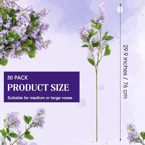30 Pcs 30" Artificial Lilac Flowers Fake Delphinium Antirrhinum Stem Silk Artificial Flower Branch Floral Arrangement for Vase Centerpieces Wedding Bouquet Home (Purple)
