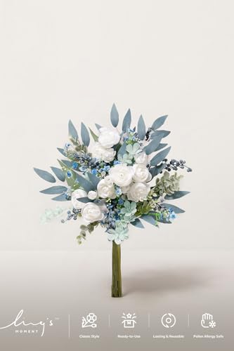 Artificial Faux Greenery Stems 55pcs Navy Blue Fake Greenery (Blu-navy & Cream)