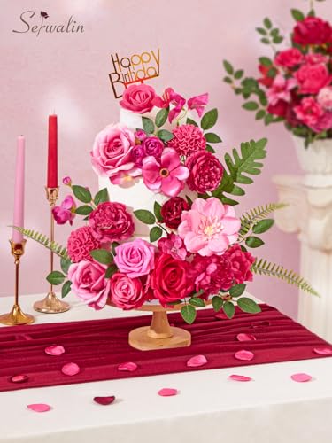 Artificial Flowers Hot Pink Magenta Fake Silk Flowers for Wedding (Hot Pink / 1 Box)
