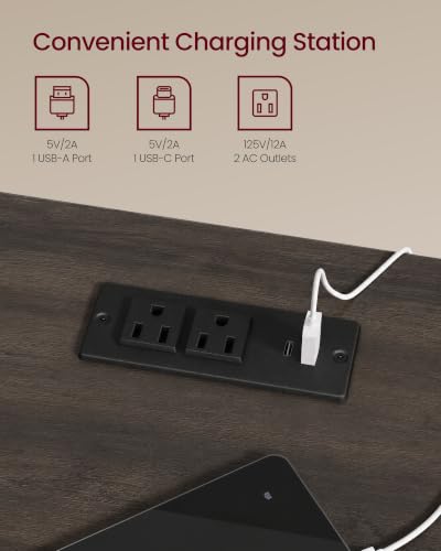 Farmhouse Nightstand with Charging Station (Taupe Brown / 1 PACK)