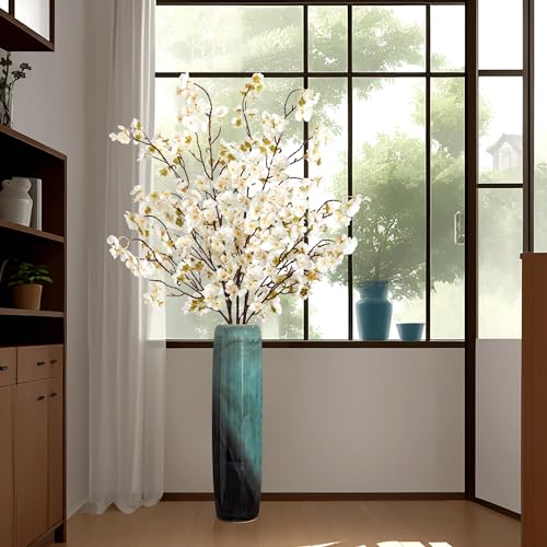 4 Pcs Artificial Cherry Blossom Flower Branches (White-mrz)