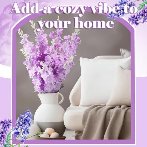 12 Pcs Purple Delphinium Artificial Flower Bulk (34.25" / Purple)