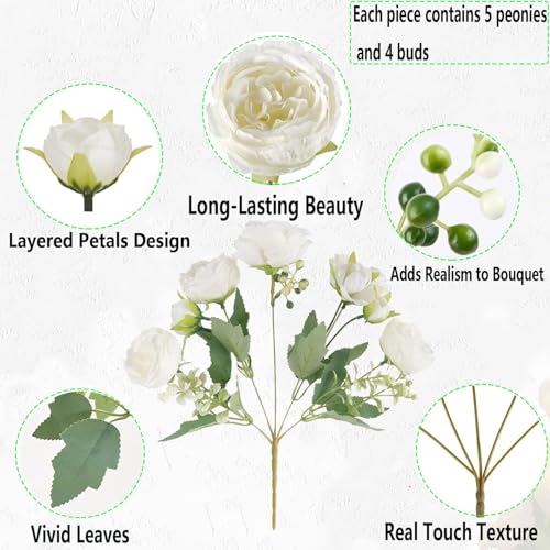 Peonies Artificial Flowers 12 Bouquets (White)