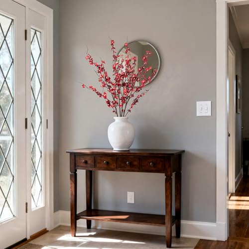4Pcs Cherry Blossom Branches Artificial Flowers for Spring Summer Indoor Decoration (Red)