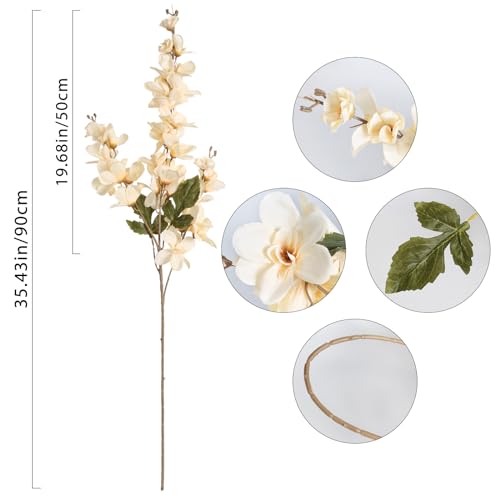 6PCS Champagne Delphinium Artificial Flower Lifelike Faux Larkspur Silk Flowers Plant 35.43'' Long Stem Blossoms Flowers for Tall Vase Floral Arrangements Home Table Wedding Decor (Champagne)