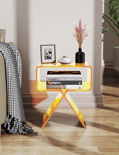 Acrylic Nightstand Bedside Side Table (Yellow)