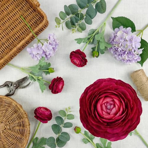 Artificial Ranunculus Flowers with Real Touch Stem (Red / 10)