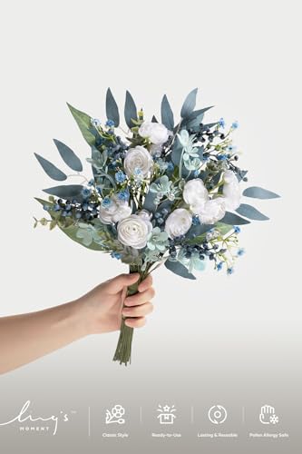 Artificial Faux Greenery Stems 55pcs Navy Blue Fake Greenery (Blu-navy & Cream)